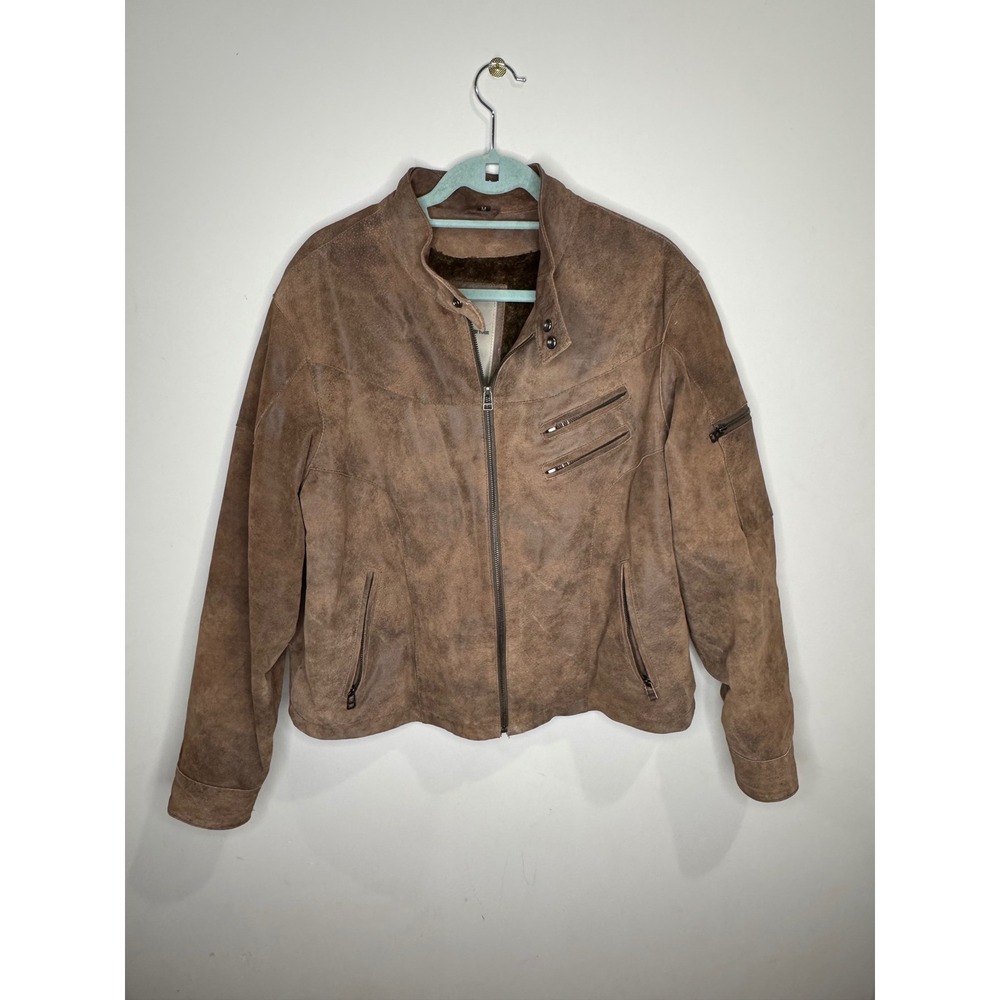 Robert Phillipe New York Brown Leather Moto Bomber Jacket sz M Unisex
